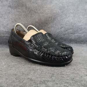 Waldlaufer Shoes Womens 8.5 Wedge Loafer Slip On Leather Comfort Black Classic